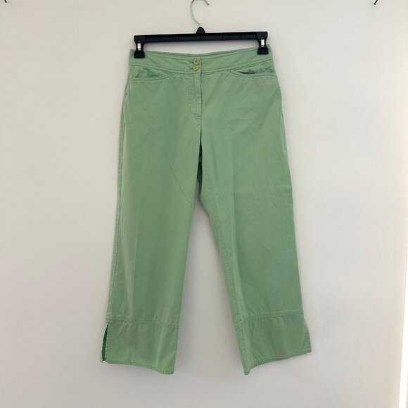 Eileen Fisher Green Cropped Wide Leg Pants Womens Size XS Lightweight Mid Rise - Picture 1 of 7